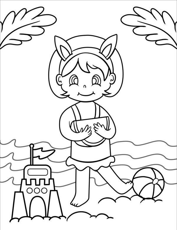 Mädchen am Strand coloring page for children