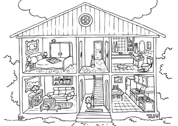 Maison A L Interieur De La Maison Detaillee coloring page for children