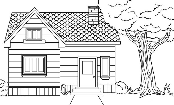 Maison avec arbre sur le côté droit coloring page for children