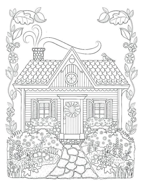 Maison Avec Jardin De Fleurs coloring page for children