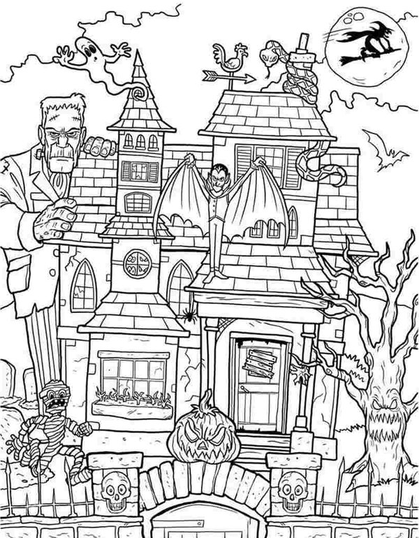 Maison D Halloween Effrayante coloring page for children