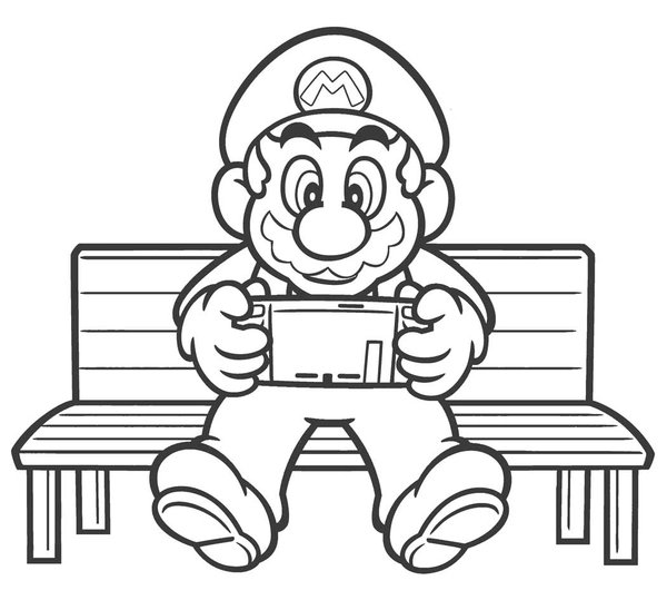 Mario Speelt Videospel coloring page for children