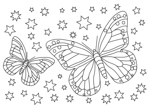 Mariposas y estrellas coloring page for children