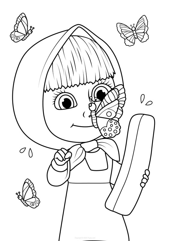 Mascha mit einem Schmetterling auf der Nase coloring page for children