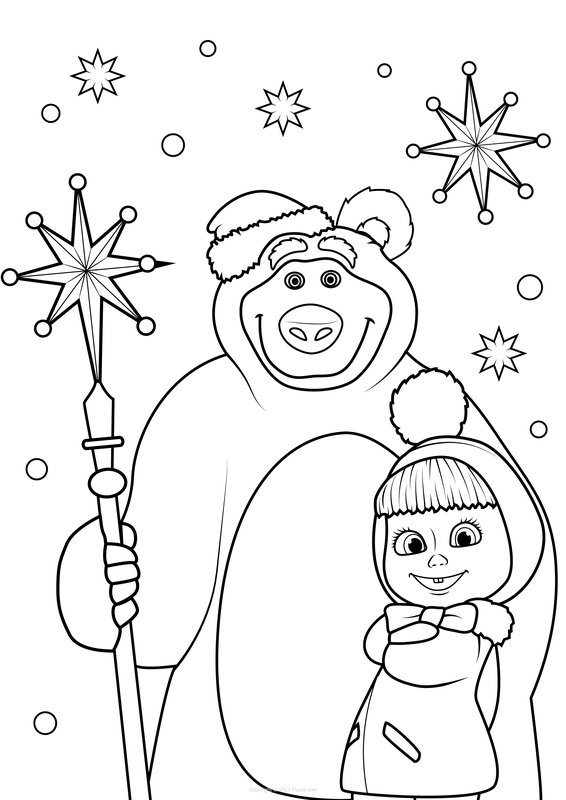 Mascha und Bär Sterne coloring page for children