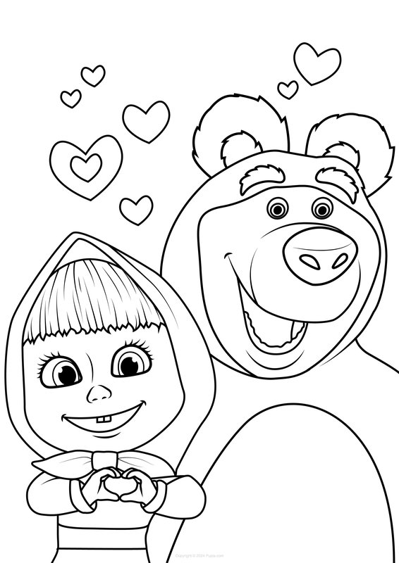 Masha And The Bear Love coloring page for children