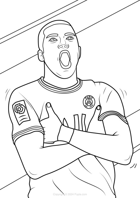 Mbappe crie coloring page for children