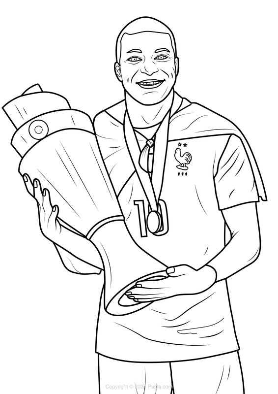 Mbappe sostiene un trofeo coloring page for children