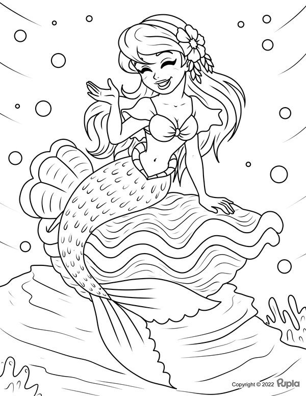 Mermaid Flower Hair coloring page for children