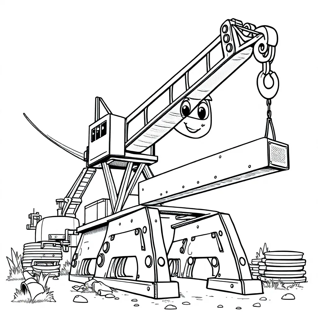 Metaal Industrie Met Veel Ijzer En Een Grote Kraan Een Zo... coloring page for children