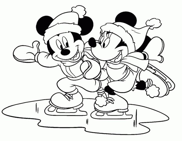 Mickey Mouse And Minnie Ice Skating coloring page for children