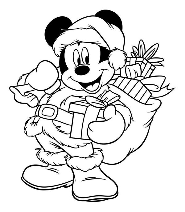Plantilla de colorear Mickey Mouse Papá Noel