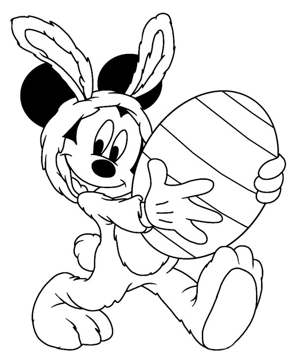 Mickey Mouse llevando el huevo de Pascua coloring page for children
