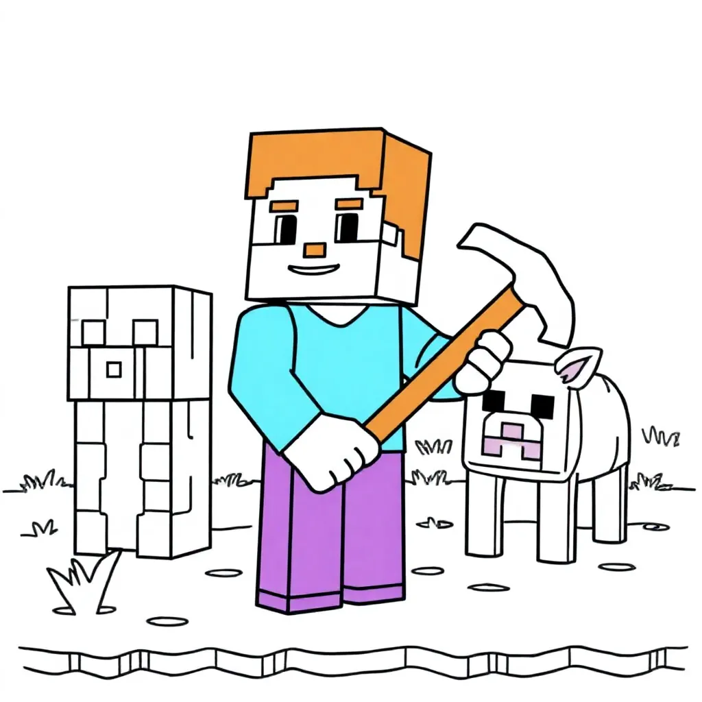 Minecraft coloring page for children