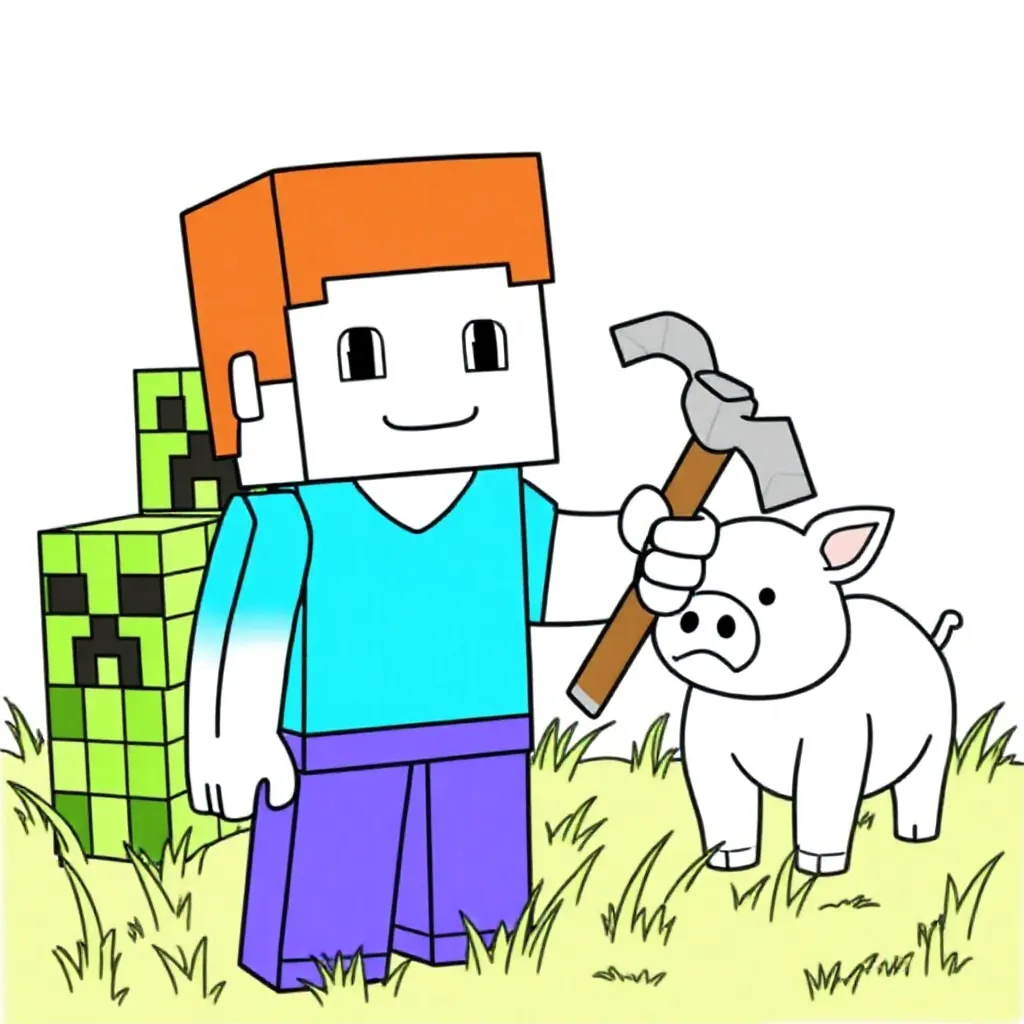 Minecraft coloring page for children