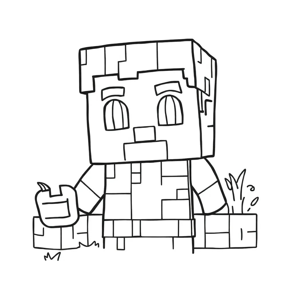 Minecraft Steve Blokken Creatief Avontuur coloring page for children