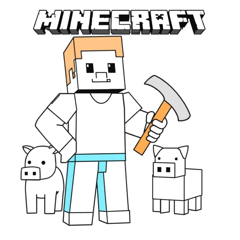 Minecraft Steve Blokken Creatief Avontuur coloring page for children