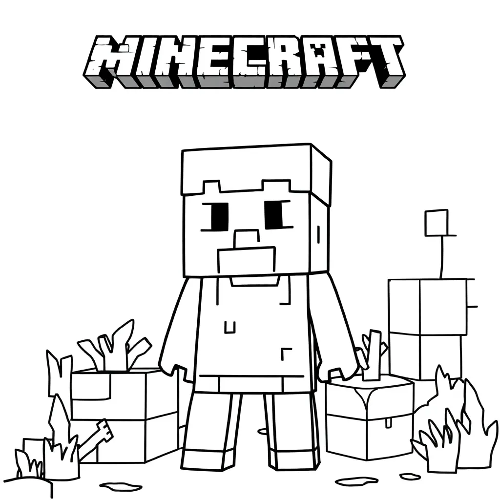 Minecraft Steve Blokken Creatief Avontuur coloring page for children