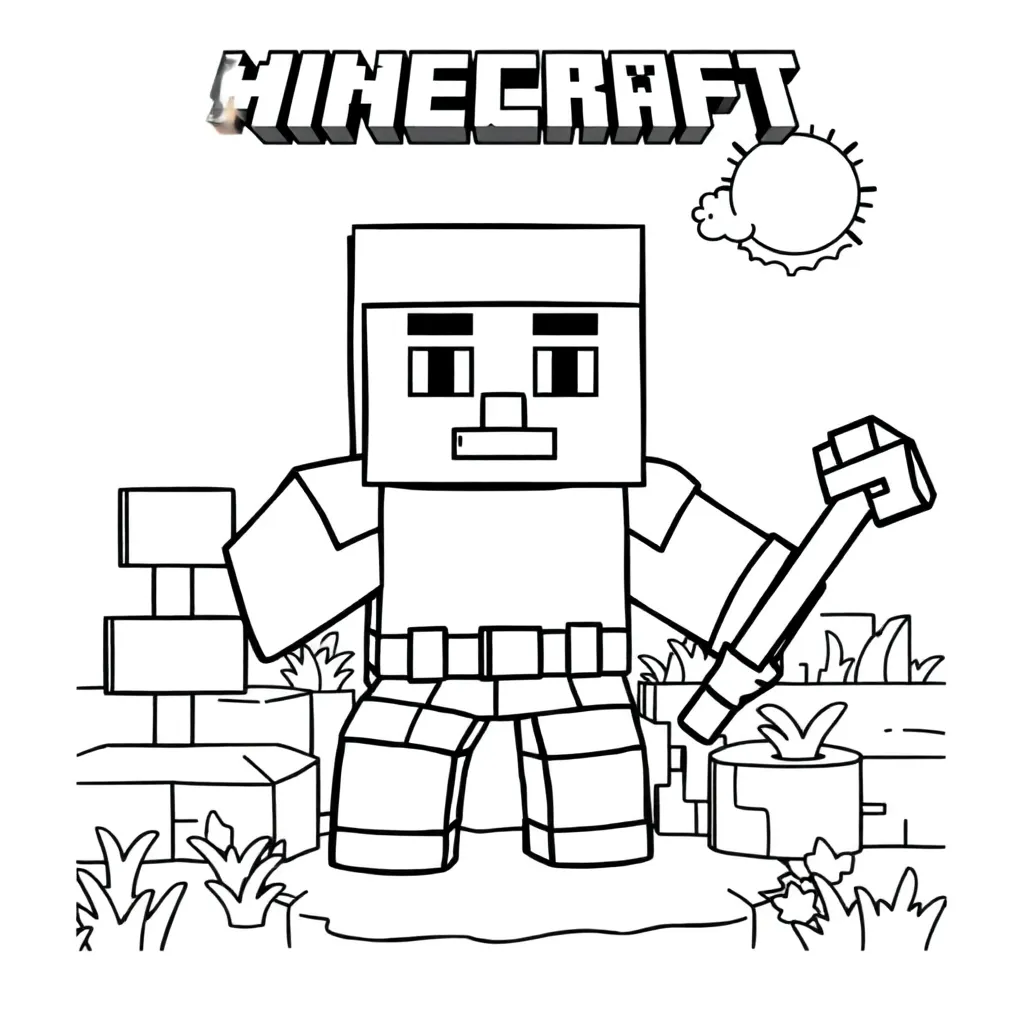 Minecraft Steve Blokken Creatief Avontuur coloring page for children
