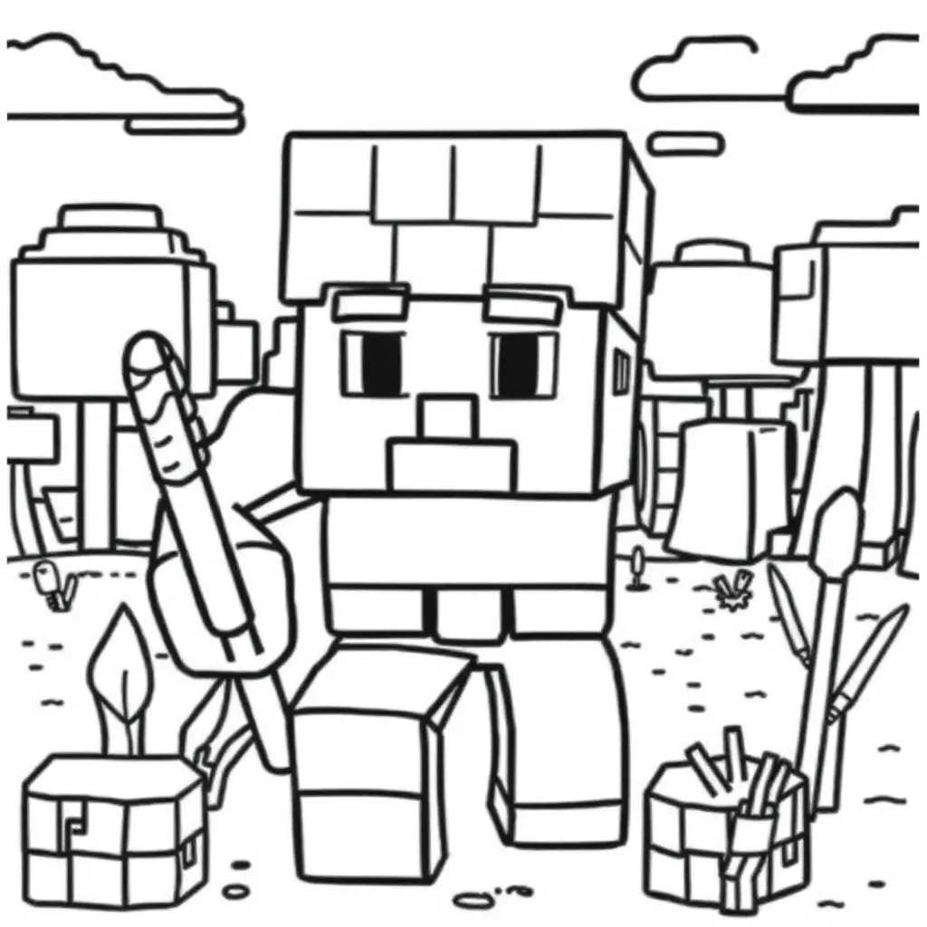 Minecraft Steve Blokken Creatief Avontuur coloring page for children