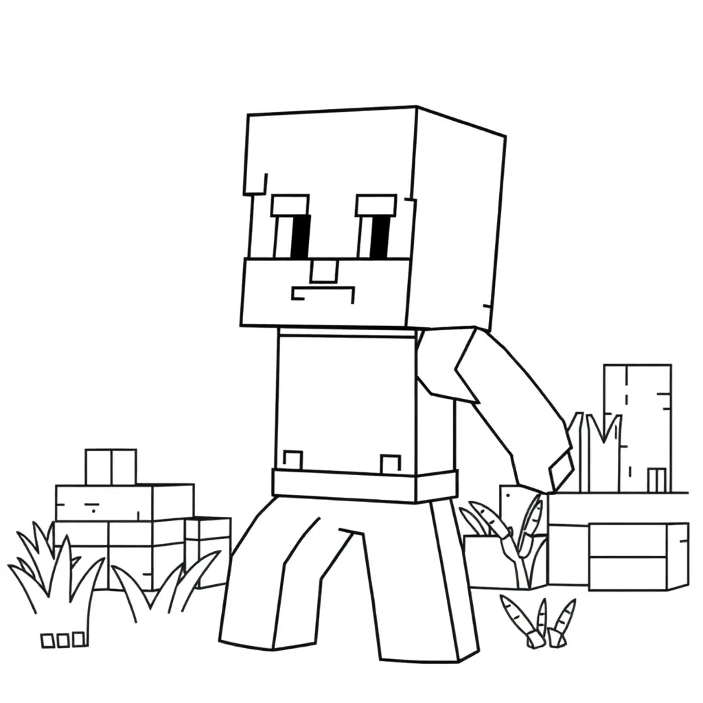 Minecraft Steve Blokken Creatief Avontuur coloring page for children