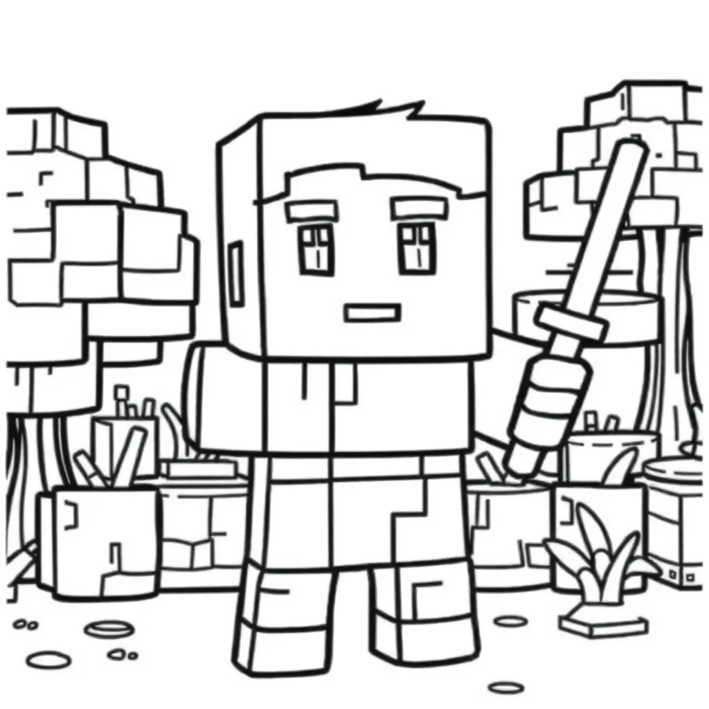 Minecraft Steve Blokken Creatief Avontuur coloring page for children