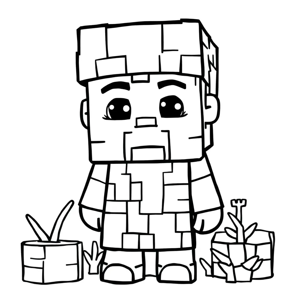 Minecraft Steve Blokken Creatief Avontuur coloring page for children