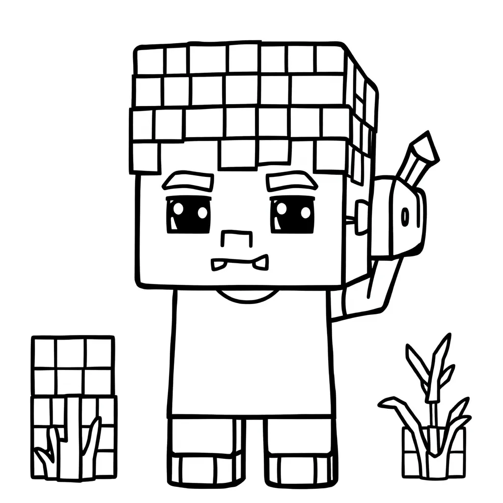 Minecraft Steve Blokken Creatief Avontuur coloring page for children