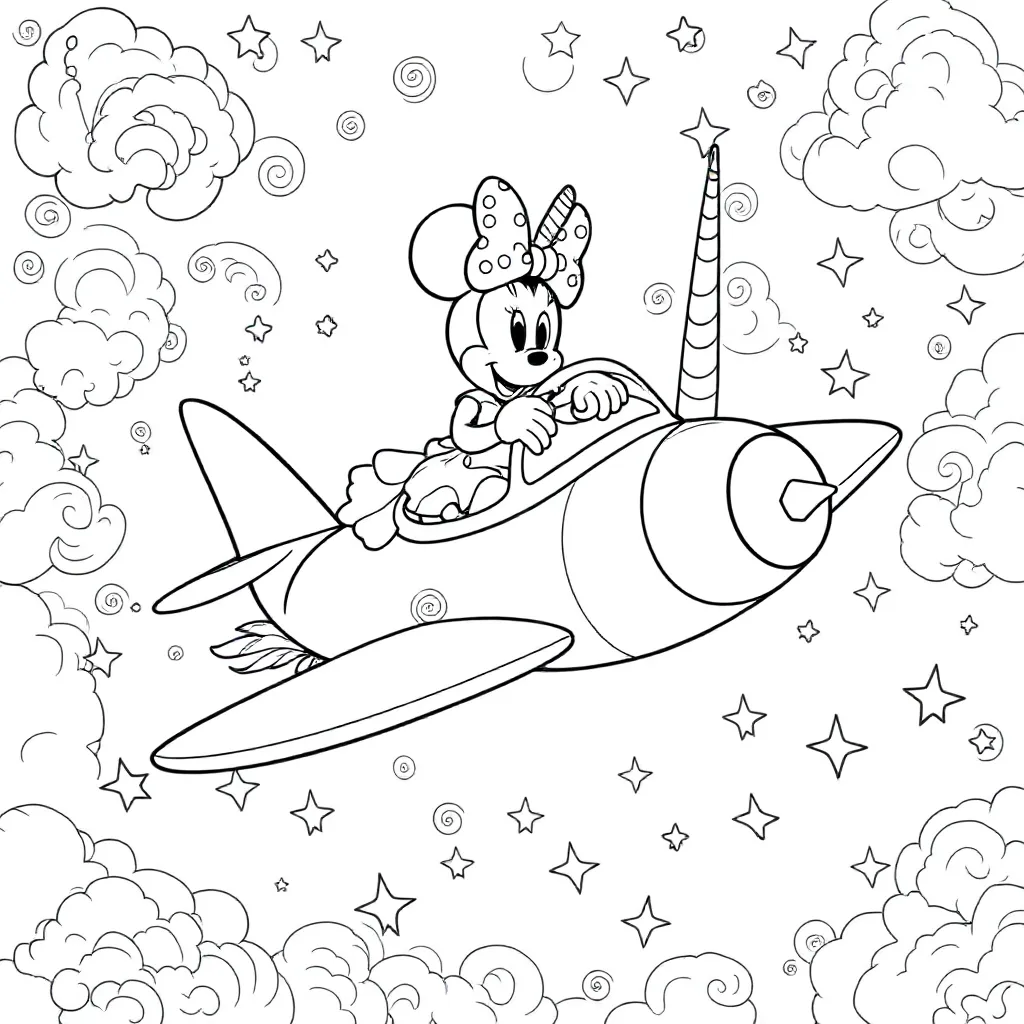 Minni Mouse En Unicorn Vliegtuig coloring page for children