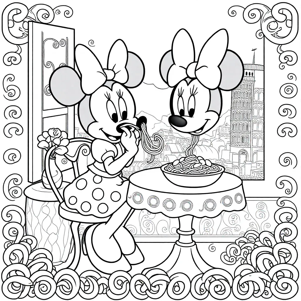 Minni Mouse Pasta Eten coloring page for children
