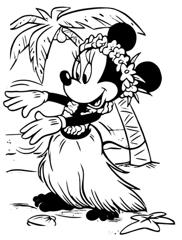 Minnie Mouse Aloha coloring page for children