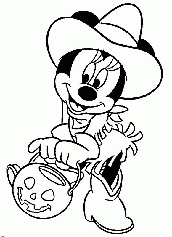 Minnie Mouse Celebrating Halloween coloring page for children