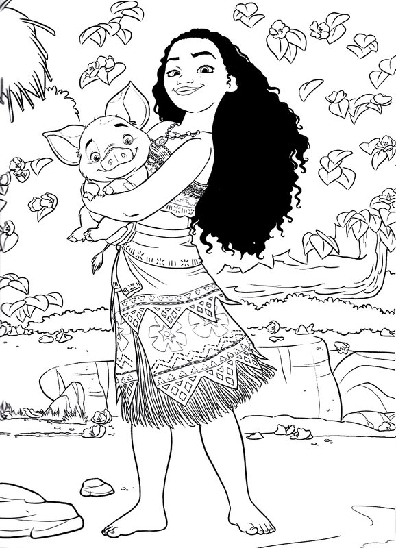 Moana Holding Pua coloring page for children
