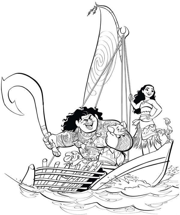 Moana Maui Boat coloring page for children