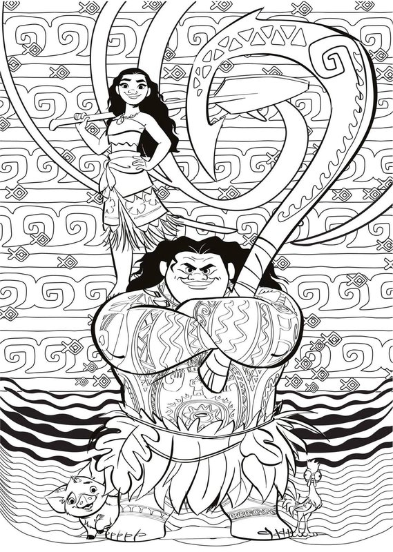 Moana Und Maui Stehend coloring page for children