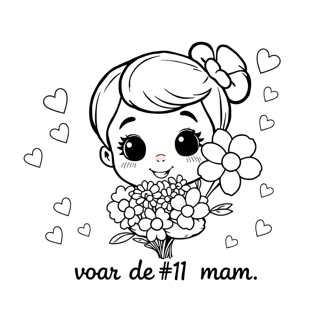 Moederdag Bloemen Kind Hartjes Cadeau coloring page for children