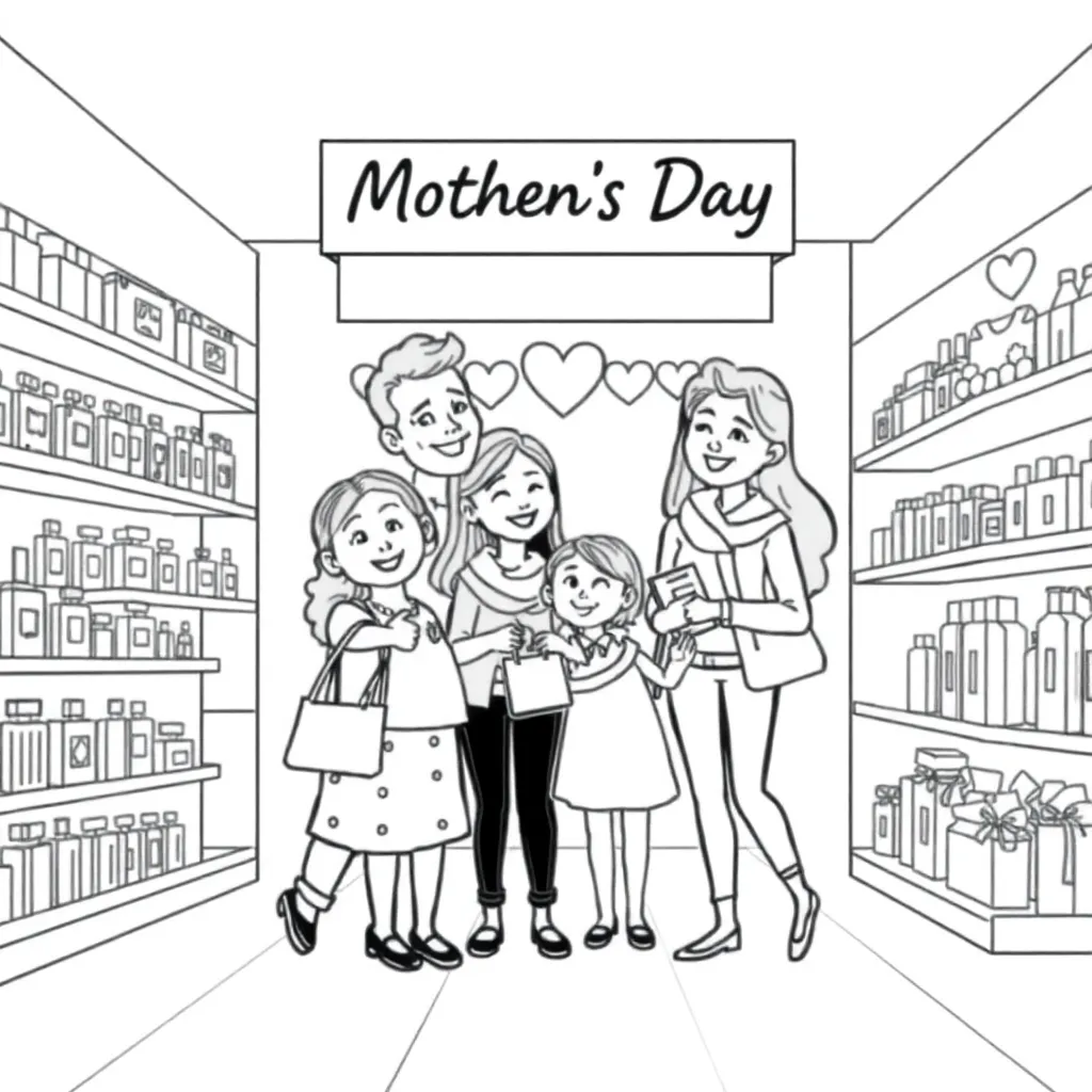 Moederdag Familie Winkelen Parfum Liefde coloring page for children