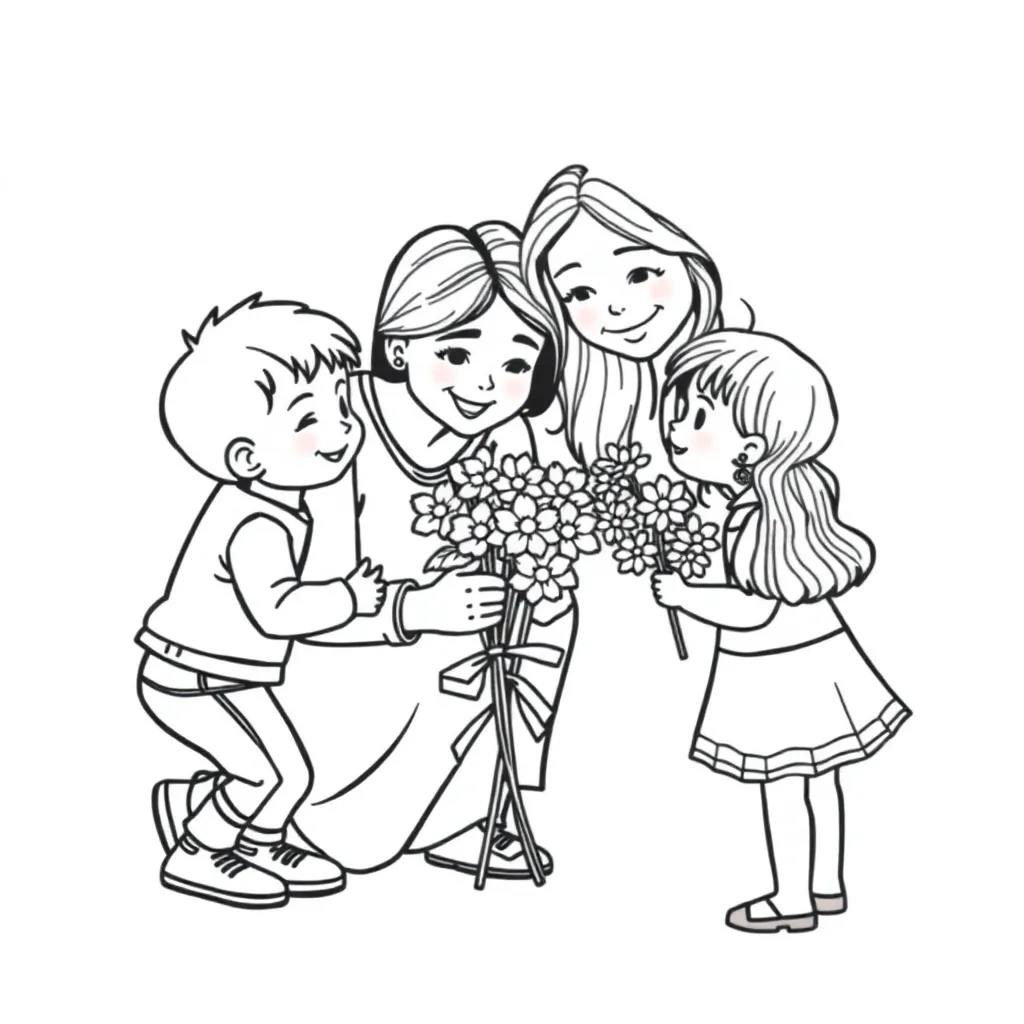 Moederdag Lente Familie Bloemen Samen coloring page for children