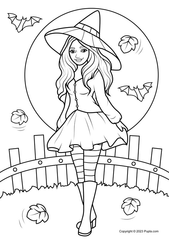Mooi Halloween Meisje coloring page for children