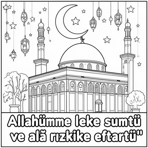Moskee aksa in Ramadan sfeer met halve maan en ster in de lucht en een gezellig sfeer. Turkse maan e
