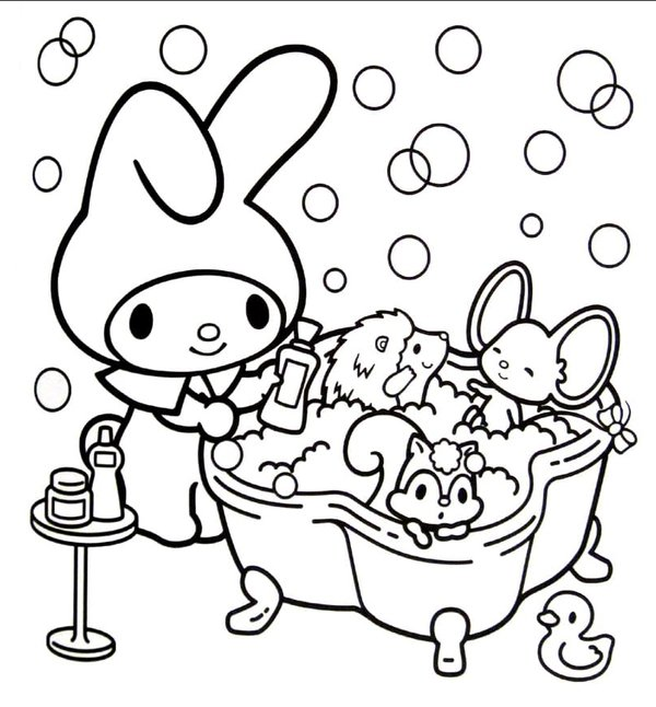 My Melody Bathing coloring page for children