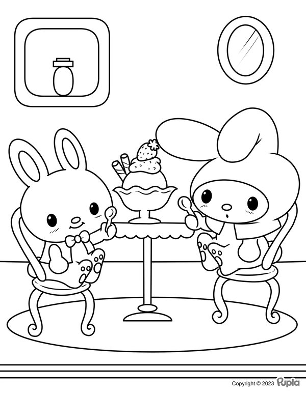 My Melody Comiendo Helado Con Ritmo coloring page for children