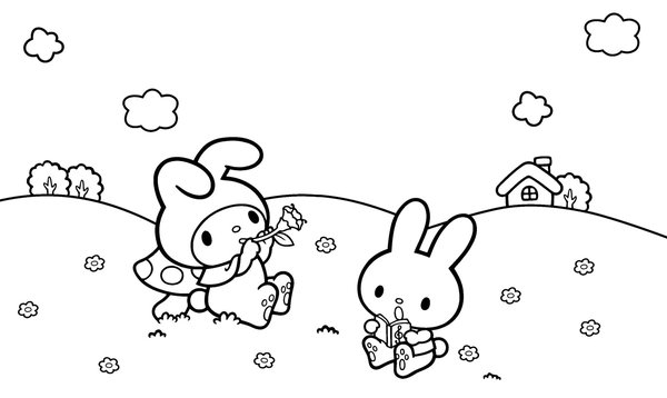 My Melody Sentada En Una Colina coloring page for children