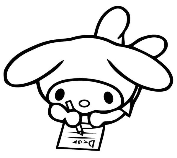 My Melody Writing Letter coloring page for children