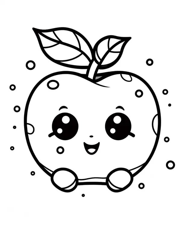 Niedlicher Kawaii Apfel mit Blättern coloring page for children