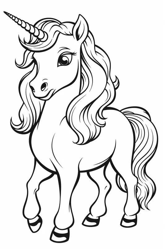 Cute Unicorn Coloring Page with Long Hair