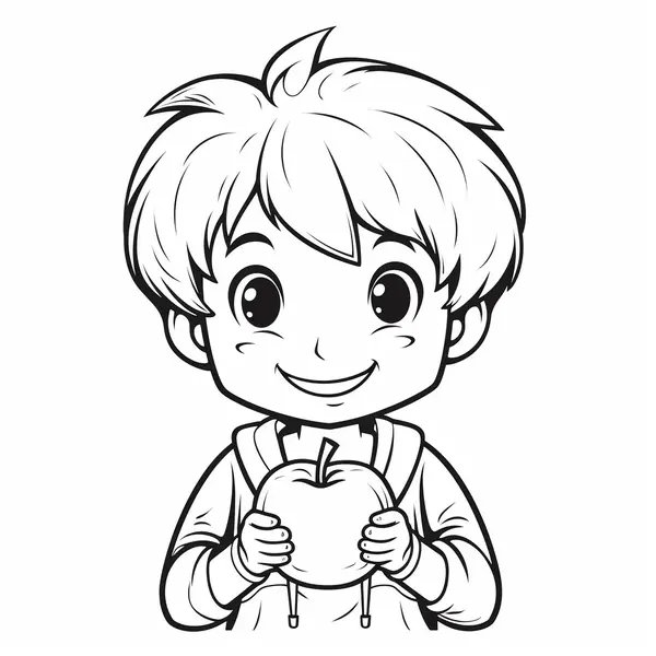 Nino Con Una Manzana En La Mano coloring page for children