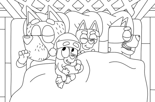 Noel Bluey Au Lit coloring page for children