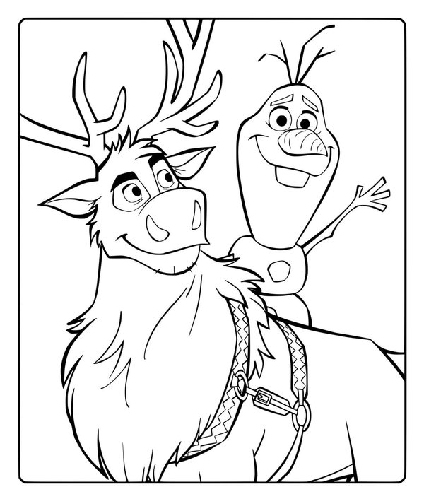 Olaf et Sven Frozen coloring page for children
