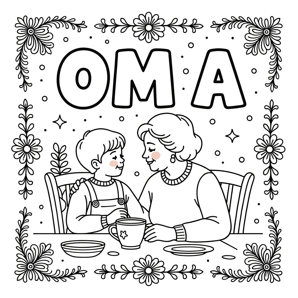 oma met kleinkind coloring page for children